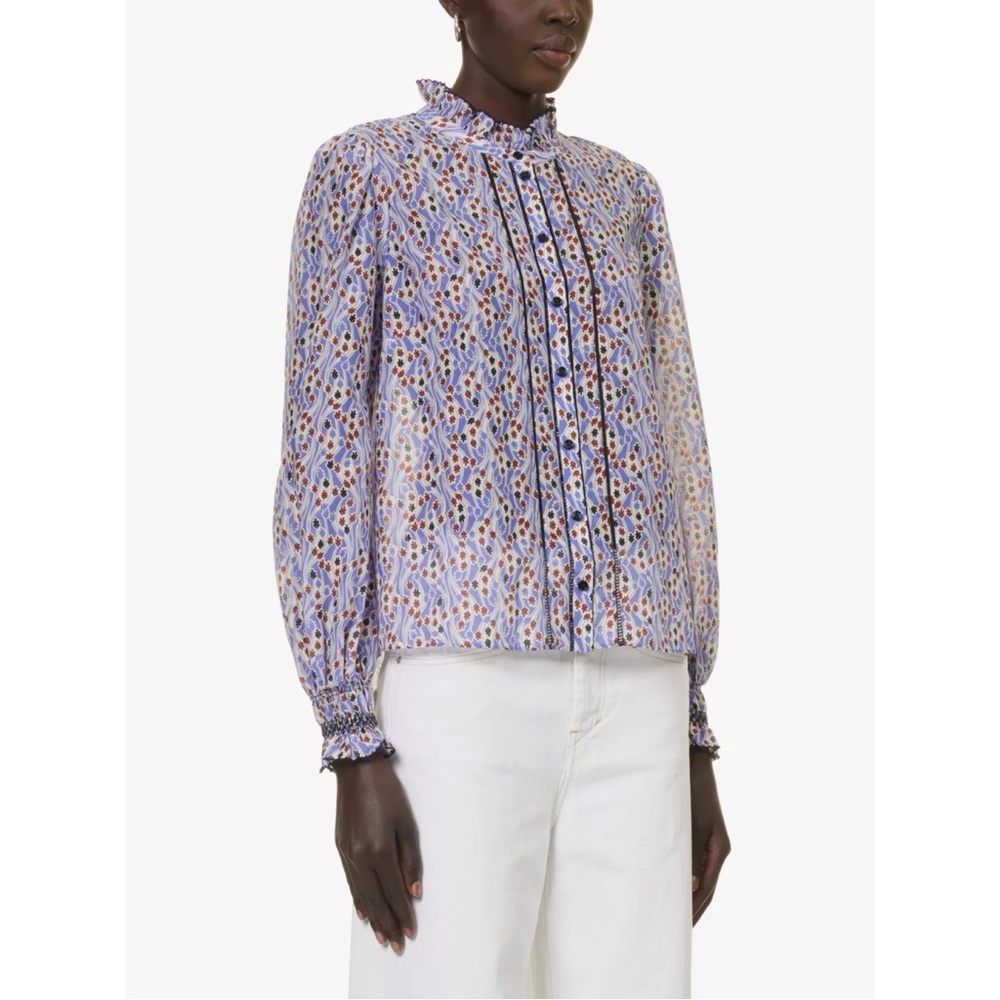 ME+EM Blue and White Patterned Blouse
